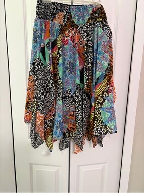 Magic Multicolor Asymmetrical Patchwork Skirt - Black, Turquoise, Orange